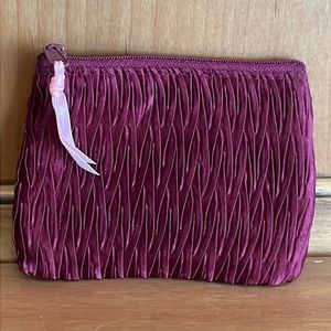 Clinique Satin Coin Credit Card Purse Mini Pouch Wine Cranberry